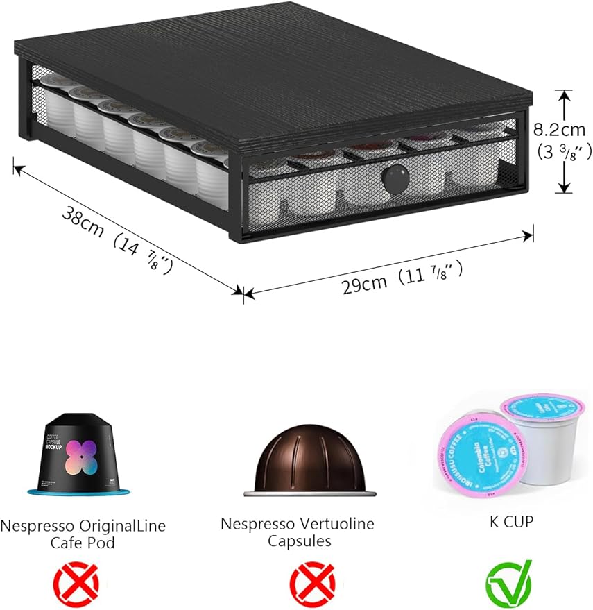 Sedegn Coffee Pod Holder Counter Coffee Vertuo Capsules Storage Organizer with Sliding Drawer Compatible For 35 K-Cup Pods No Assembly Needed Black