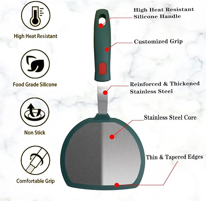Silicone Spatula Set of 2 for Nonstick Cookware,Tenta Tenta Kitchen Slotted Angle Round Pancake Spatulas 600°F Heat Resistant Classic Rubber Spatula Set For Cooking-Dark Blue
