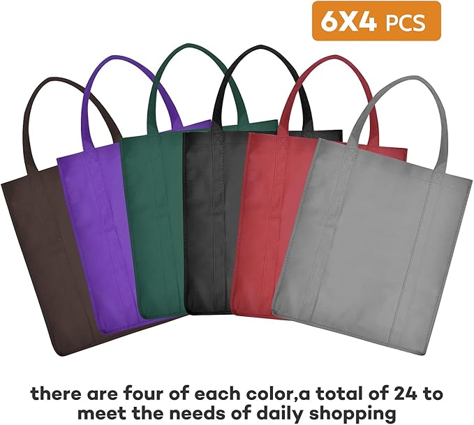 JERIA 24-Pack Reusable Grocery Bags，Large Washable Foldable Shopping Bags，Heavy Duty Tote Bags with Reinforced Handles