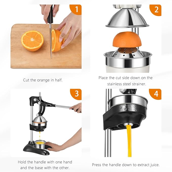 TONGCHANT Cast Iron Juicer, 19" Tall Heavy Duty Citrus Press with Dual Pattern | Manual Juicer for Orange Lemon Pomegranate, Easy to Clean, Stainless Steel Cup, Black
