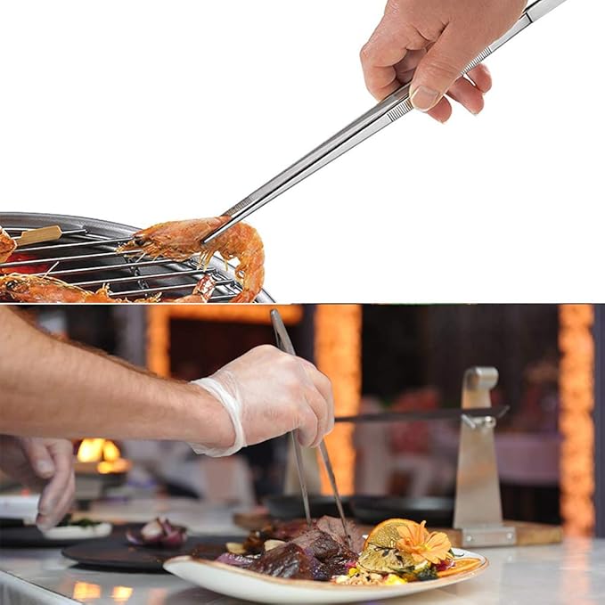 12-Inch Kitchen Fine Cooking Tweezers Tongs,Stainless Steel Long Food Tweezers Tongs