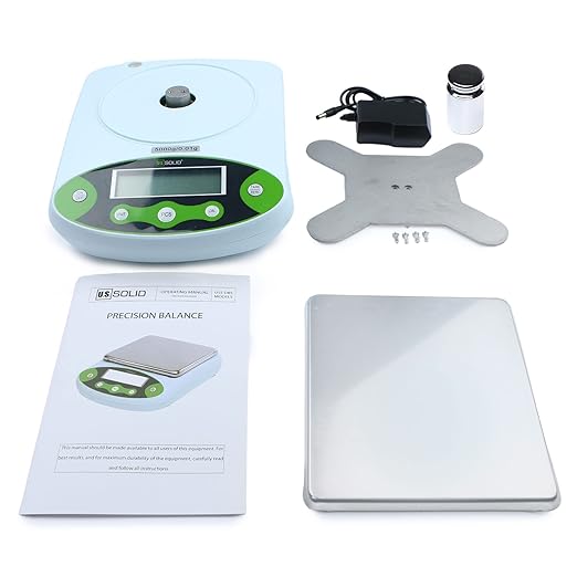 U.S. Solid Digital Analytical Balance 500g x 0.01g, High Precision Lab Scale, 200g Calibration Weight, 10 Weighing Units, AC 100V-240V & DC 9V, Piece Counting