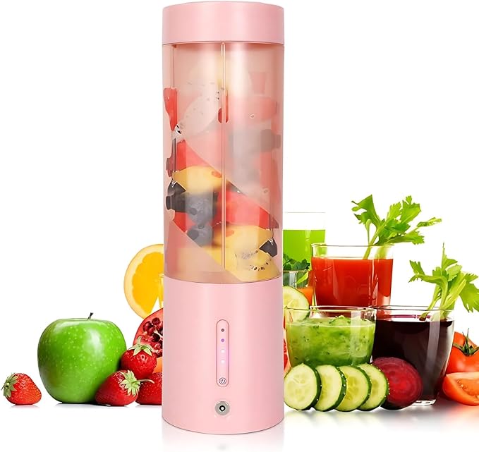 Portable Juicer Blender, USB Rechargeable Smoothie Maker with 6 Upgraded Blades and 4000mAh Battery, 450ml/15oz Capacity, Ideal for Smoothies, Protein Shakes, Travel and Office (Pink)