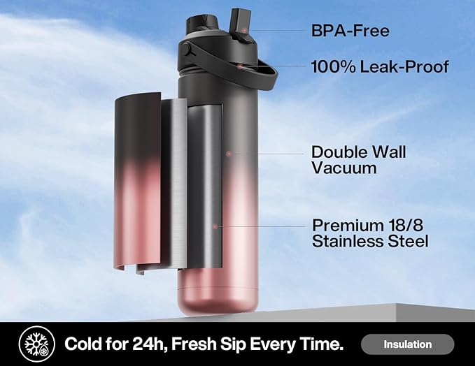 POWCAN 26 oz Insulated Water Bottle with 2-in-1 Straw and Spout Lid, Keep Cold 24H, Leak-Proof, Fits in Car Cup Holder, Stainless Steel Water Bottle for Sports, Travel, Gym, Gift, and School (Queen)