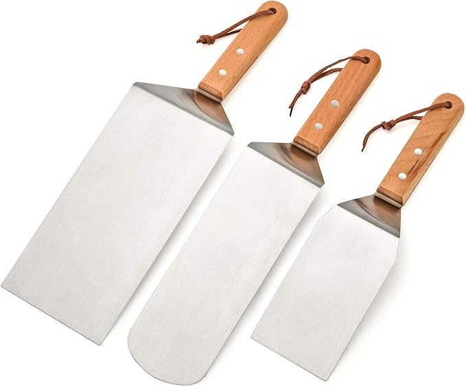 Stanbroil Stainless Steel Spatula Set Tools for Blackstone and Camp Chef Griddle, Metal Long Spatula and Hamburger Turner for Griddle Flat Top BBQ Grill, Set of 3