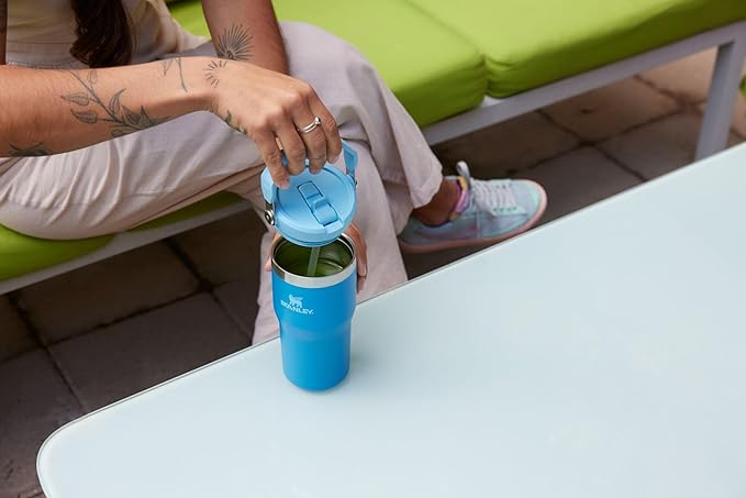 STANLEY IceFlow 2.0 Flip Straw Tumbler with Handle 20 oz | Twist On Lid and Flip Up Straw | Leak Resistant Water Bottle | Insulated Stainless Steel | BPA-Free | Azure