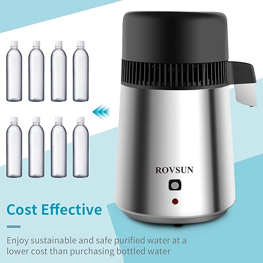 Bonnlo 1.1 Gallon/4L Water Distiller Stainless Steel with Glass Container, 750W Distilled Water Machine Maker Water Distillers for Home Countertop, 1L/H (Silver)