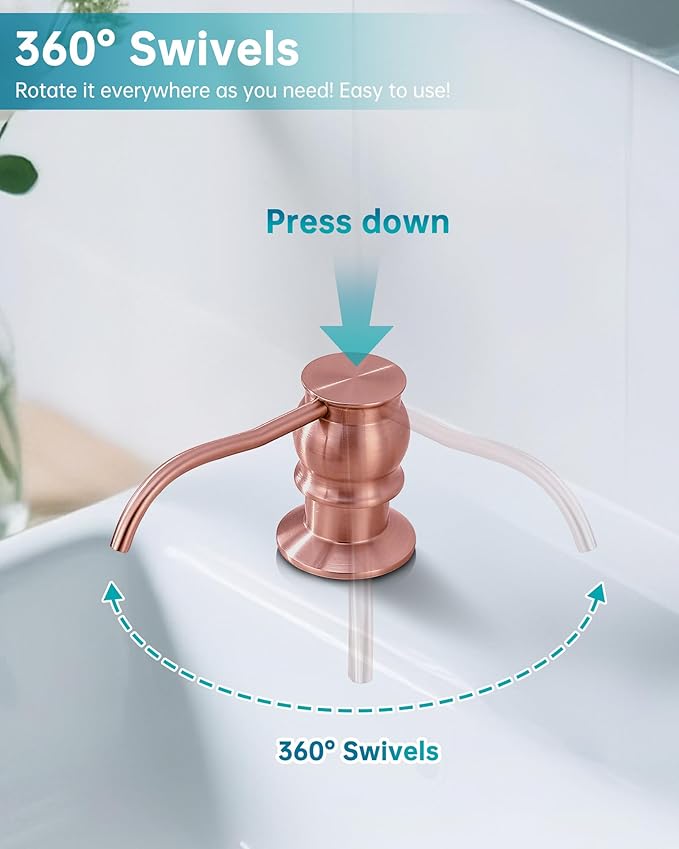 Brass Kitchen Soap Dispenser, Red Copper in Sink Liquid Dish Soap Dispenser with High Capacity 500ML （17oz） ABS Bottle, Under Sink Hand Metal Dispenser Pump