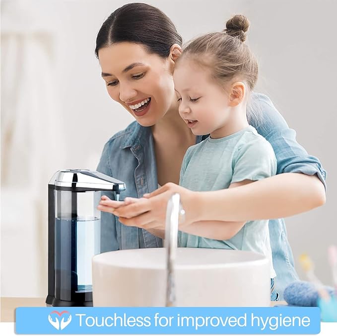 Secura 17oz Automatic Liquid Soap Dispenser, Touchless Battery Operated Hand Soap Dispenser with Adjustable Soap Dispensing Volume Control Dial, Personal Care Dispenser (Chrome-2Pcs)