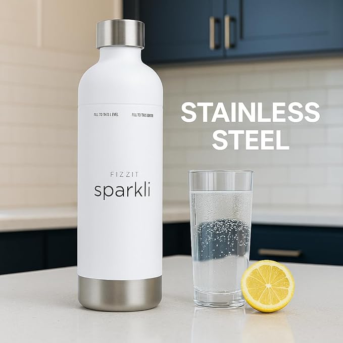FIZZIT Spärkli 1L Stainless Steel Carbonating Bottle | Compatible with Aarke II & III, Philips GoZero & Monten Soda Makers | Reusable Sparkling Water Bottle, Dishwasher Safe, BPA-Free-Eco-Friendly