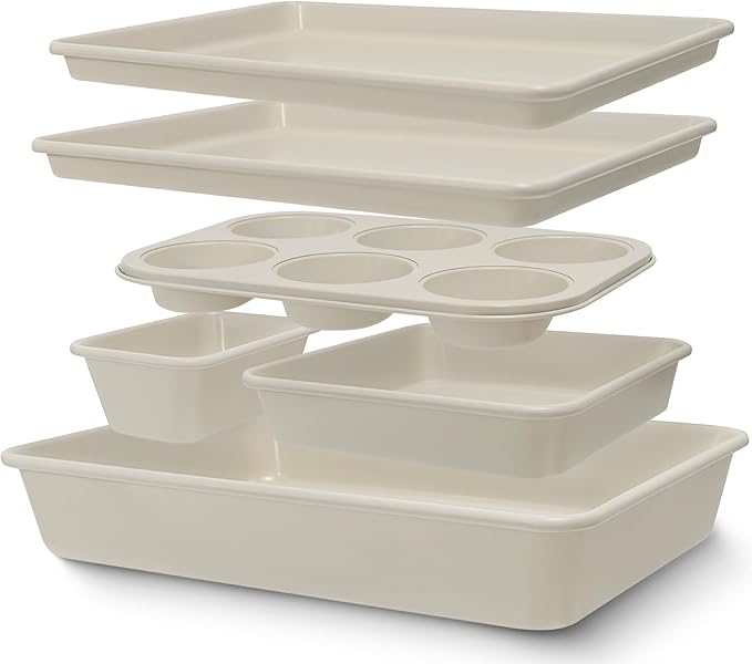 Baking Pans Set, Nonstick Bakeware Sets, Oven Pans for Cooking, AIVIKI 6 Pieces Baking Set Including Cookie Sheet, Deep Roaster Pan, Square Pan, Loaf Pan, Muffin Pan, Carbon Steel Baking Set
