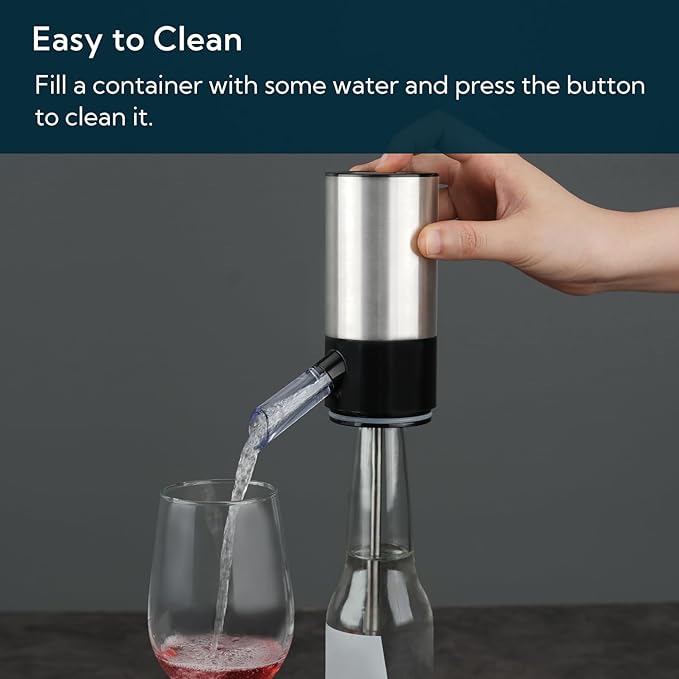 KITCHENDAO Rechargeable Electric Wine Aerator Dispenser and Wine Saver Pump, Built-in Sound Indicator, Automatic Wine Pourer with USB-C Cable, Storage Base and 2 Stoppers, Ideal Gift for Wine Lovers