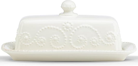 Lenox French Perle Covered Butter Dish, White -