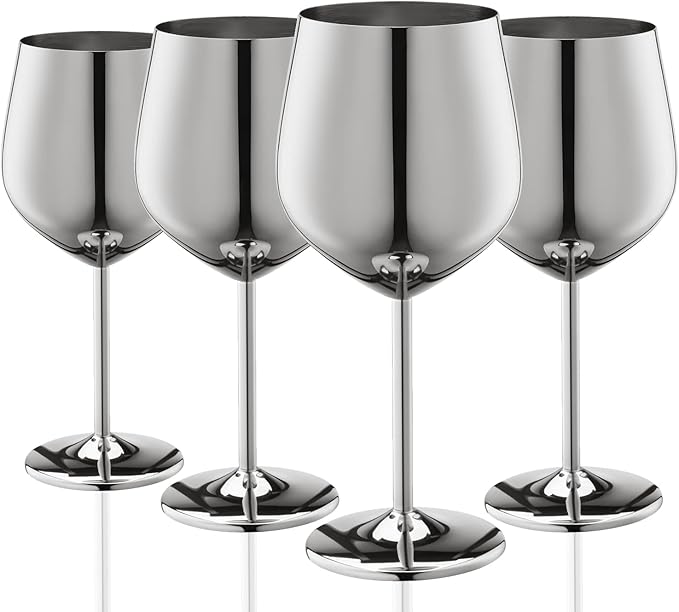 WOTOR Stainless Steel Wine Glasses Set of 4 with Wine Saver Vacuum Pump