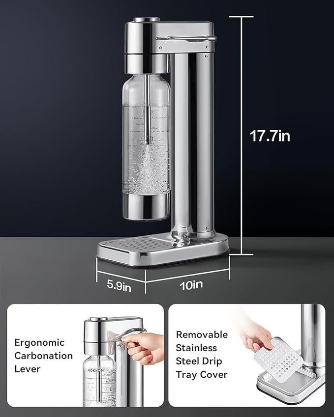 MOKKOM Sparkling Water Maker Soda Maker Soda Streaming Machine for Carbonating with 1L Carbonating Bottle, Compatible with Any Screw-in 60L CO2 Carbonator(NOT Included)