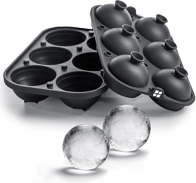 Ice Cube Molds – Large Silicone Ice & Sphere Mold Combo with Built-In Easy-Fill Funnel 2-Inch Round & Square Whiskey Ice Molds for Cocktails & Bourbon