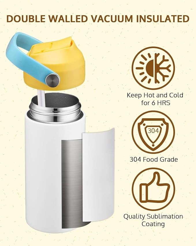 OFFNOVA 12oz Kids Sublimation Tumbler, 8 Pack Stainless Steel Sippy Cup Blank, Vacuum Insulated Water Bottle with Leak-Proof Straw Lid
