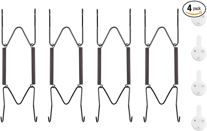 Bilillo 4 Pack Plate Hangers for The Wall, Suitable for 6''-8'' Decorative Plate,Invisible Heavy Duty Wire Plate Holder with Wall Hooks, Plate Hangers for Displaying Plates, Platter, Dish (Black)