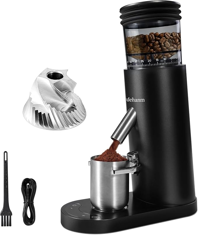Coffee Grinder, Rechargeable Cordless Stainless Steel Conical Burr Coffee Bean Grinder with Air Blower, 60 Grind Settings, Anti-Static, Compact & Quiet for Home,Office, Camping Use, Black