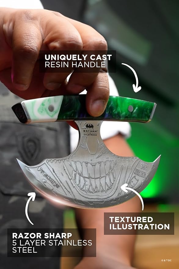 Dalstrong Ulu Knife - 7 inch Chef Knife - THE JOKER™ Edition Official License - 5 Layer 9CR18MOV Stainless Steel - Uniquely Cast Resin Handle - Collection Item - w/Sheath