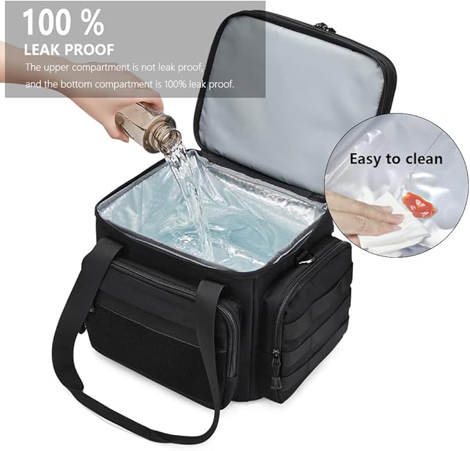 Gafetrey Tactical Lunch Box for Men, Insulated Lunch Bag Adult, Thermal Lunchbox Leakproof Waterproof Cooler Bag, Large Lunch Pail for Work Office Camping Travel (Black)