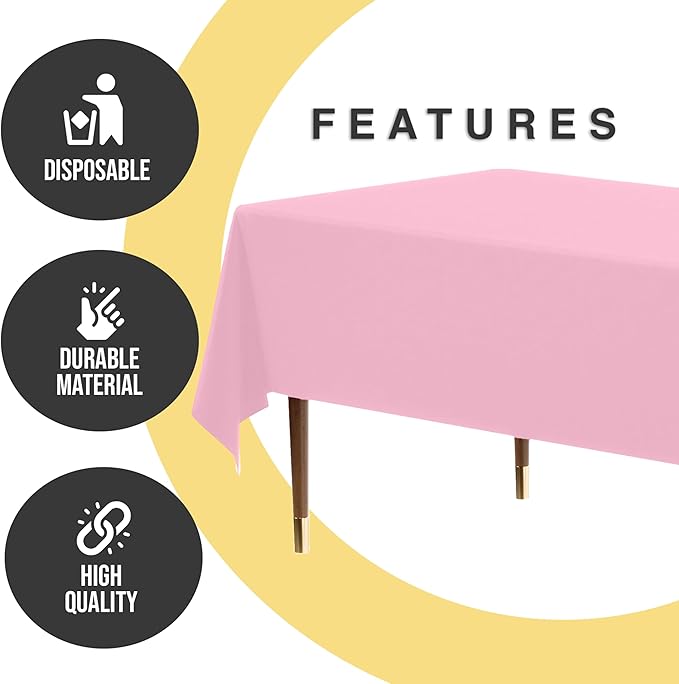 Exquisite 66% Thicker Premium Plastic Table Cloth Rectangle Table Cover 0.5 Mil 12 Pack Pink Table Cloth 54 Inch x 108 Inch Disposable Tablecloth Won't Tear Easily Like Cheap Thin Brands