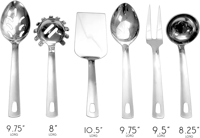Darware Complete Serving Set (6-Piece, Silver); w/Pasta Server, Fork, Slotted Spoon, Ladle, & Cake/Casserole Server