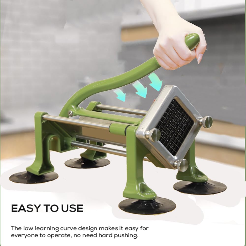 Commercial French Fry Cutter Stainless Steel.Potato Cutter for French Fries with 3/8 and 1/4Inch Blade, Commercial French Fry Cutter Manual Potatoes Cutting Machine with Suction Feet.