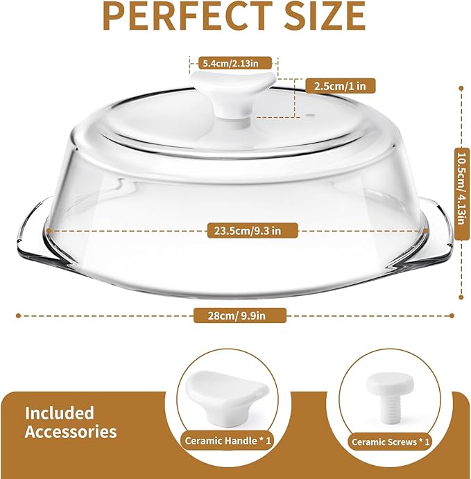 ACEPRUT New Upgrade Glass Microwave Splatter Cover with Ceramic Handle & Screw, Non Plastic Microwave Cover with Vent Hole, BPA Free, Dishwasher Safe