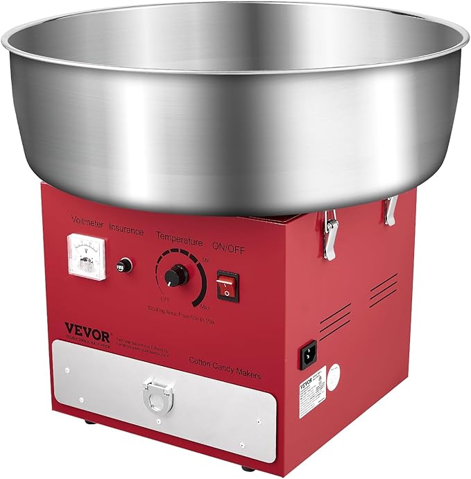 VEVOR Electric Cotton Candy Machine, 1000W Commercial Candy Floss Maker with 20.5 in Stainless Steel Bowl, Sugar Scoop, and Drawer, Easy Home Use, Perfect for Kids Birthday, Family Party, Red