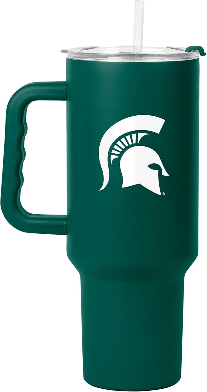 Logo Brands NCAA 40 oz Tumbler with Handle -Stainless Steel Insulated Travel Tumbler with Straw Lid – Powder Coated, Leak-Resistant, Keeps Drinks Hot/Cold – Great for Tailgating, or Everyday Use