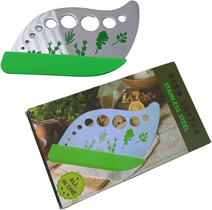 Herb Stripper Tool with 9 Sizing Holes Food-Grade Stainless Steel Leaf Remover for Cooking, Compact Kitchen Gadget with Blade & Safety Cover for collards parsley cilantro goji
