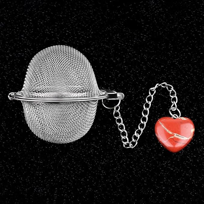 5 Pcs Tea Filter Stainless Steel with Heart Crystal Energy Stone Tea Strainers with Fine Mesh Extend Chain Hook Tea Ball Infuser for Loose Tea Leaves Spices Seasonings