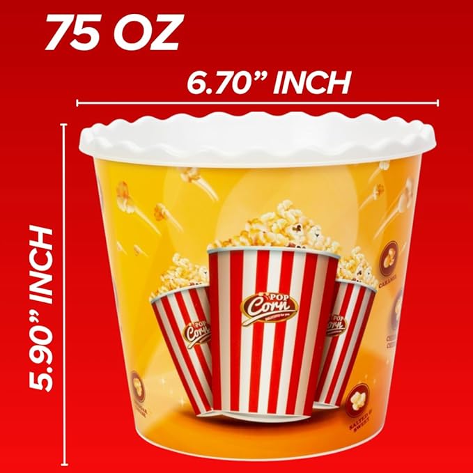 Modern Style Reusable Plastic Popcorn Box/Popcorn Containers/Popcorn Bowls Set for Movie Theater Night - (BPA Free - 4 Pack - 75 oz) (Popcorn Mix C)