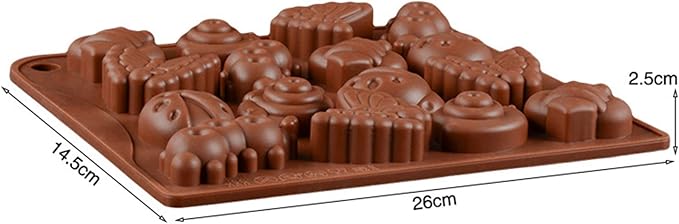 Joyeee 16 Cavity Insect Silicone Mold, 1 Pcs Butterfly Snail Ladybug Bee Bug Chocolate Candy Mold, Insects Cake Muffin Ice Cube Soap Crayon Wax Melt Mold Tray, Reusable Silicone Mold Resin, 26 CM