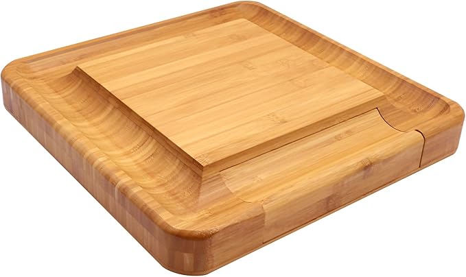Sarolta Homewares Bamboo Cheese & Sushi Cutting Board and Platter with Brushed Stainless Steel Cutlery Set - 10 Sets