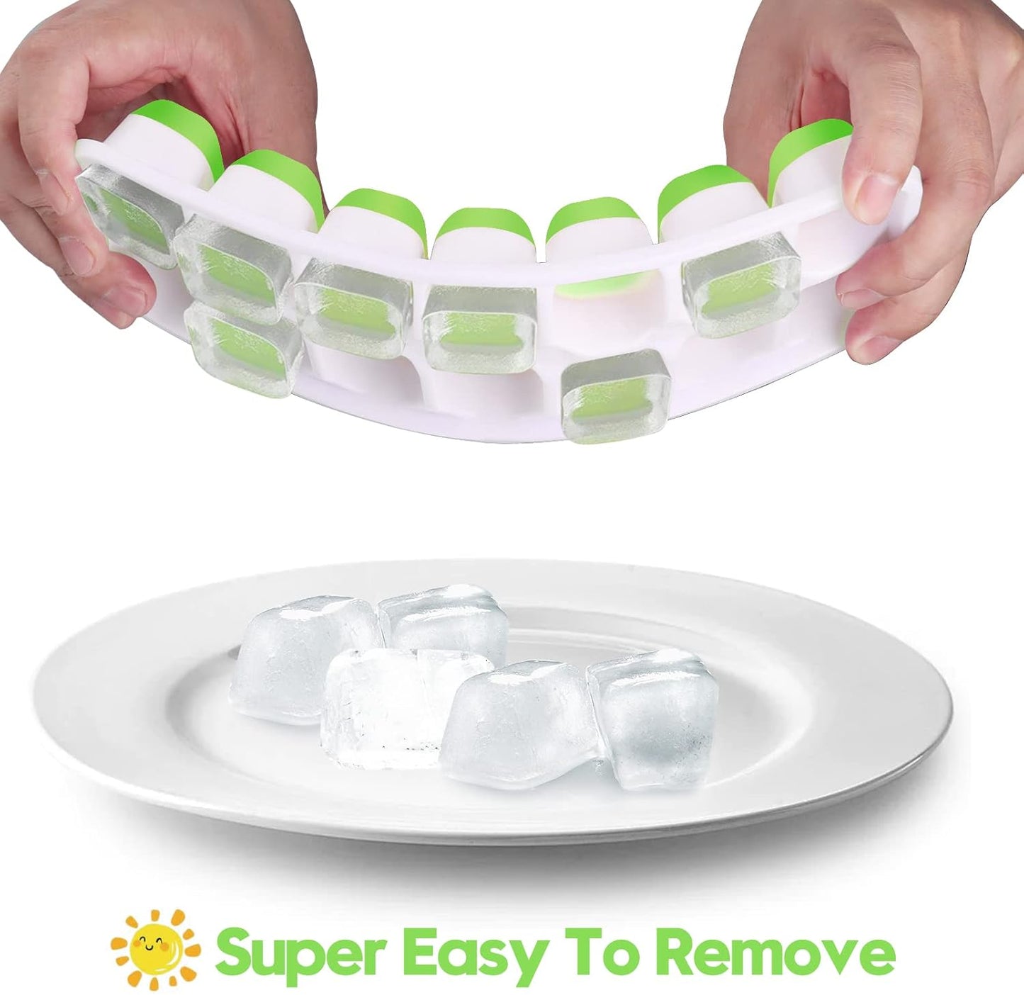 Silicone Ice Cube Tray, 8 Pack Easy-Release & Flexible 14-Ice Cube Trays with Spill-Resistant Removable Lid, Stackable Ice Trays with Covers for Freezer, Cocktail (4 Blue + 4 Green)