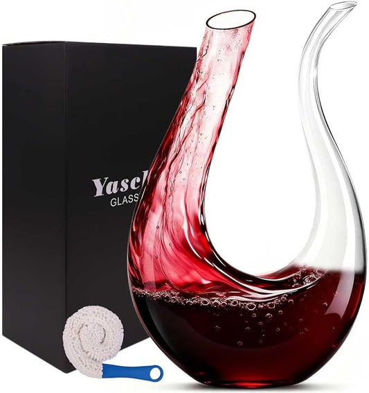 Wine Decanter, Swan U-Shaped Wine Carafe, Hand Blown Lead-Free Crystal Glass Wine Aerator, Large Red Wine Decanter Set, Easy Clean with Cleaning Brush , Luxury Gift for Christmas,Home,Parties