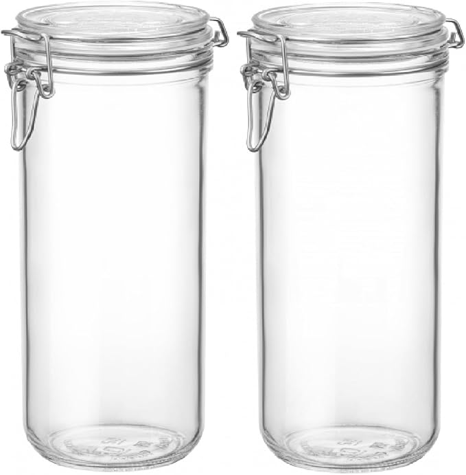 Bormioli Rocco Fido Cylinder 33.75 oz Airtight Glass Canister (Set of 2) - BPA Free Ingredient Storage Jar - Ideal for Fermentation, Pantry Organization, Canning, Kitchen Essentials - Dishwasher Safe