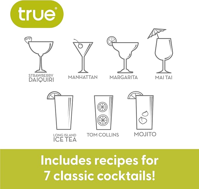 True Maraca Cocktail Shaker with Built In Strainer, Drink Mixer with 7 Classic Drink Recipes & Measurements, Perfect for Game Nights, BBQ, House Party, Picnic, Home Bar Accessories, 16 oz, Set of 1