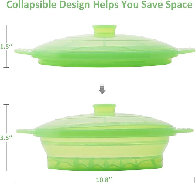 Microwave Steamer Cooker Collapsible Bowl Silicone Cookware Baked Potato with Handle Lid for Vegetables Fish Prep Meal Food with Removable Rack BPA Free Easy to Store Freezer Dishwasher Safe Green