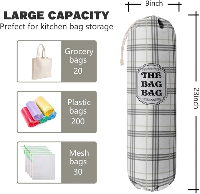 Classic Buffalo Check Plaid Grocery Bags Holder Organizer For Shopping Bags, Wall Mount Plastic Bags Storage Container Dispensers, Kitchen Housewarming Gifts For Women Family Friends Grandma Mom (A-9)