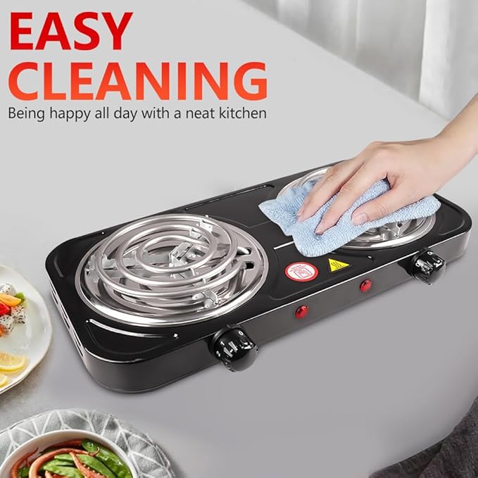 Electric Countertop Burner, Double Burner, 2000W Induction Cooktop, Portable Electric Hot Plate, 5 Level Adjustable Temperature Control Cooking Ranges for Home Dorm Camping Cooking
