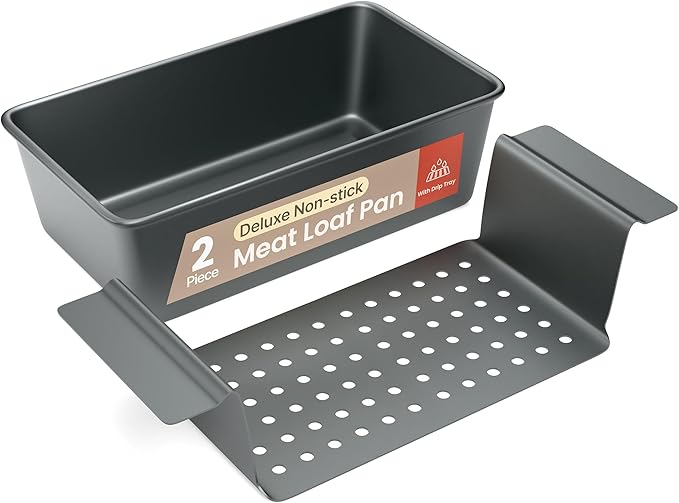 Meatloaf Pan with Drain Tray, 9.84 x 5.71" Nonstick Loaf Pan with Perforated Insert Tray, Durable Carbon Steel, PFOA, PFOS, BPA, and PTFE Free, Oven Safe to 450°F, Easy-Grip Handles, Dishwasher Safe