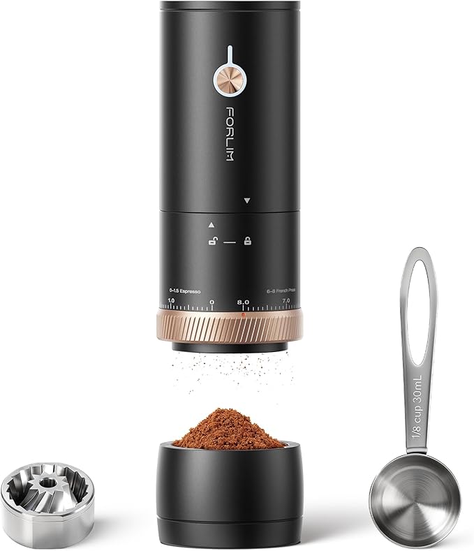 FORLIM Portable Electric Coffee Grinder, Cordless Rechargeable Coffee Bean Grinder with 80 Scale Precise Grinding Settings, Double-Click Start, 10-Blade Burr Coffee Grinders, Clog‑Protection