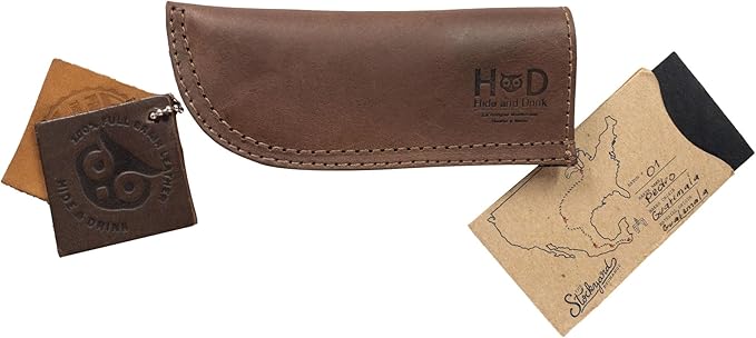 Hide & Drink, Rustic Hot Handle Holder, Fits 4-in-Long Skillet Pan Handles, Cast Iron Panhandle Potholder, Double Layered & Stitched, Handmade from Full Grain Leather, Bourbon Brown