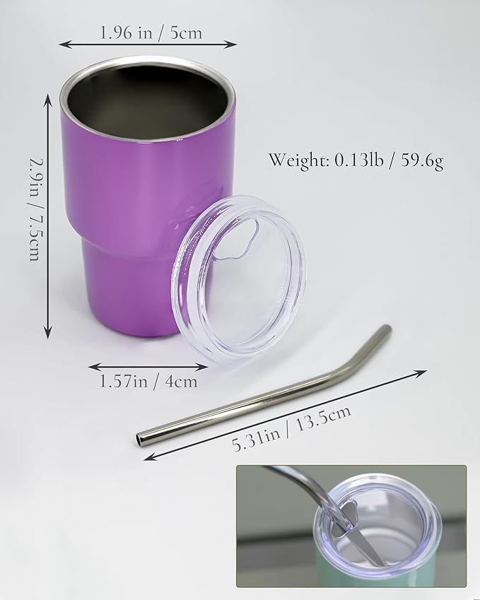 3oz Mini Tumbler Shot Glass with Straw and Lid, 24 Pack Stainless Steel Sublimation Shot Glasses for Wedding Party Whiskey Cocktail Bar with Straw and Lid