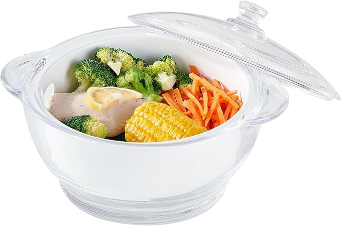 Glass Microwave Steamer for Vegetables, Broccoli, Fish & Food – Oven Safe Steamer Bowl for Cooking, BPA-Free, Odorless & Dishwasher Safe（2.5L）