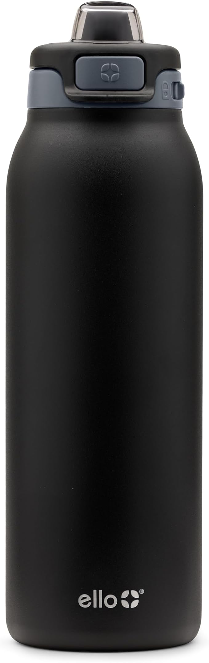 Ello Pop & Fill 32oz Stainless Steel Water Bottle with Quick Fill Technology, Double Walled and Vacuum Insulated Metal, Leak Proof Locking Lid, Sip and Chug, Reusable, BPA Free, Tonal Black