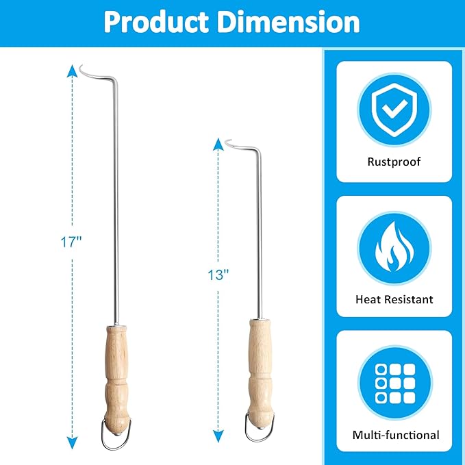 AJinTeby Food Flipper Hooks, Stainless Steel BBQ Turner Hooks Flips Meat Steak or Fish - 18-inch and 14-inch Meathooks Flipper